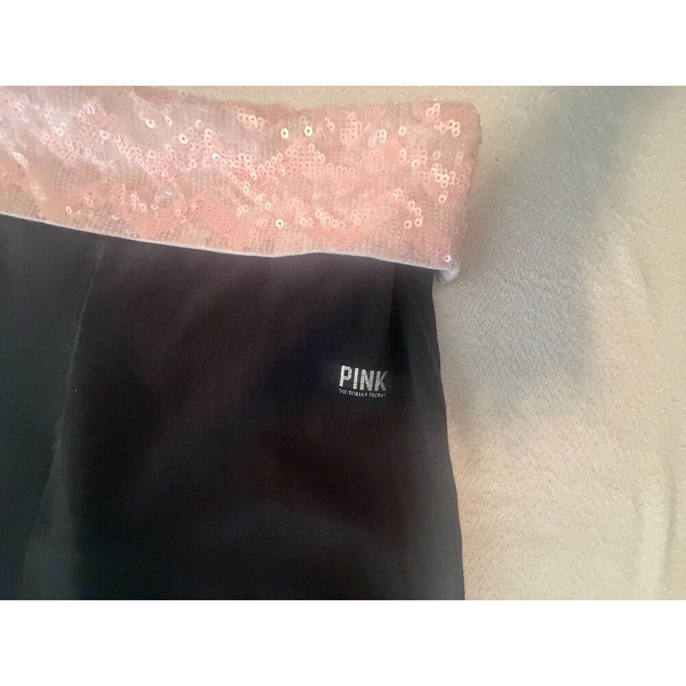 Vintage Victoria's Secret PINK black bling long fold-over flare yoga pants